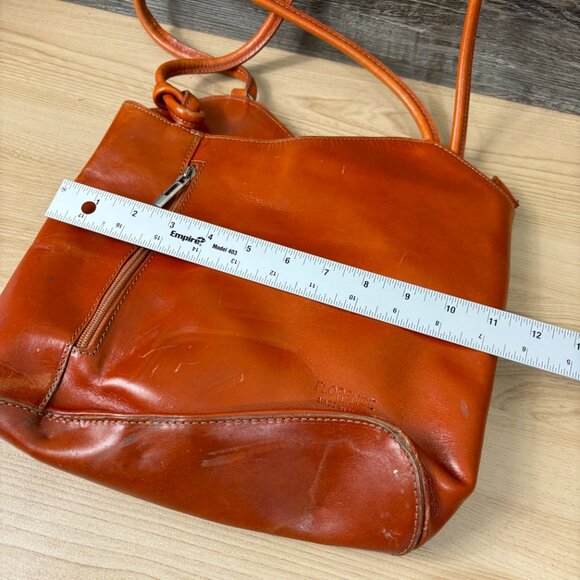 Vintage Florence Leather Bag Horse In Pelle Brown Asymmetrical Vfine Backpack Co - Picture 9 of 11